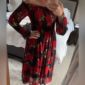 Off the shoulder dress with rose detail